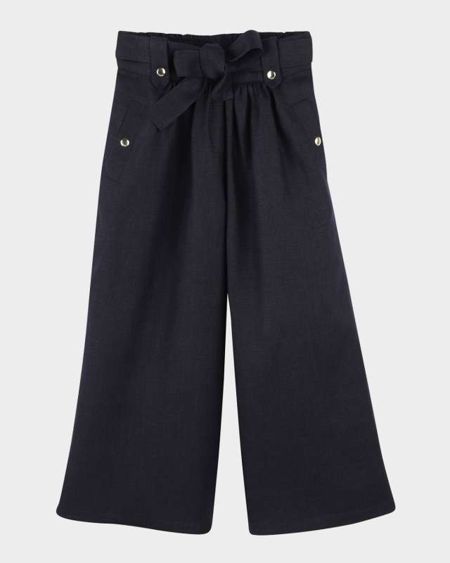 Girl's Studded Wide Leg Belted Trousers, Size 8-14